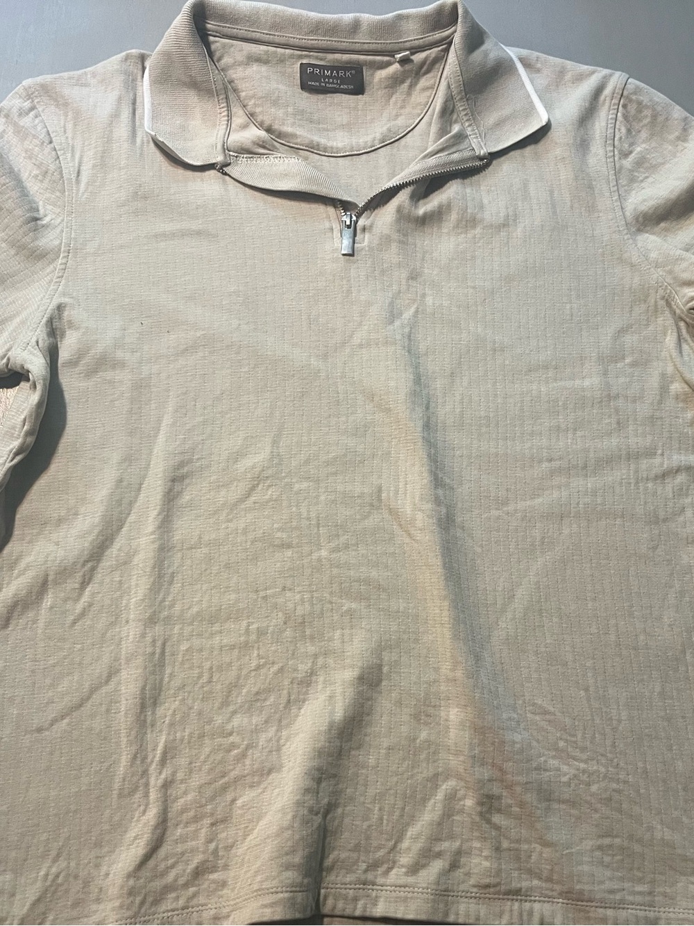 Primark Men's Beige Zip-Up Polo Shirt Size Large